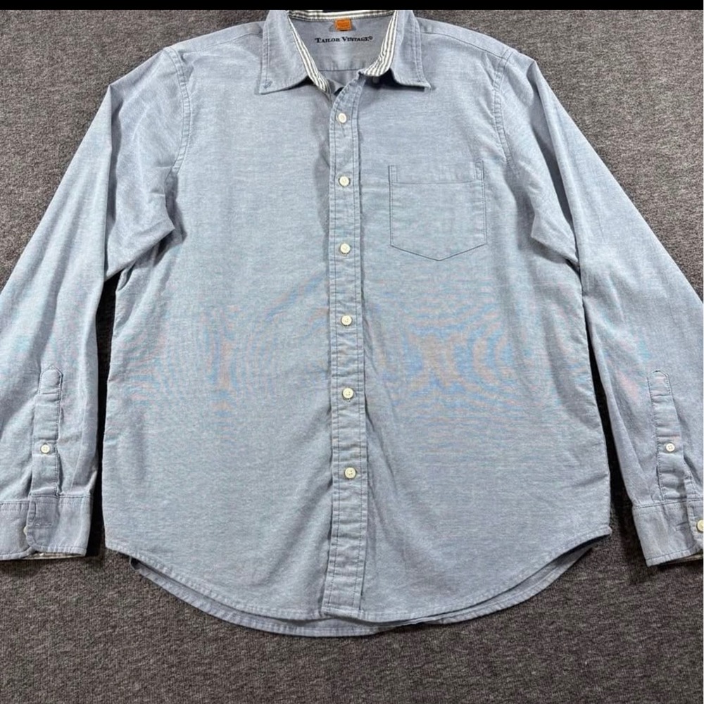 Tailor Vintage Luxe Performance Blue Button Down Shirt Mens Large Stretch Cotton